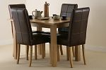 4ft x 2ft 8" Compact Solid Oak Dining Set With 4 Stitch back Leather Dining Chairs